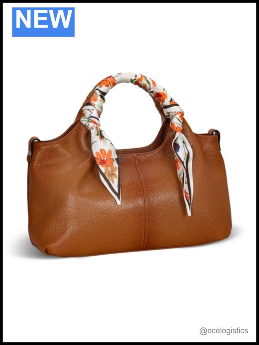 Genuine Cowhide Leather Top Handle Satchel Bag with Silk Scarf